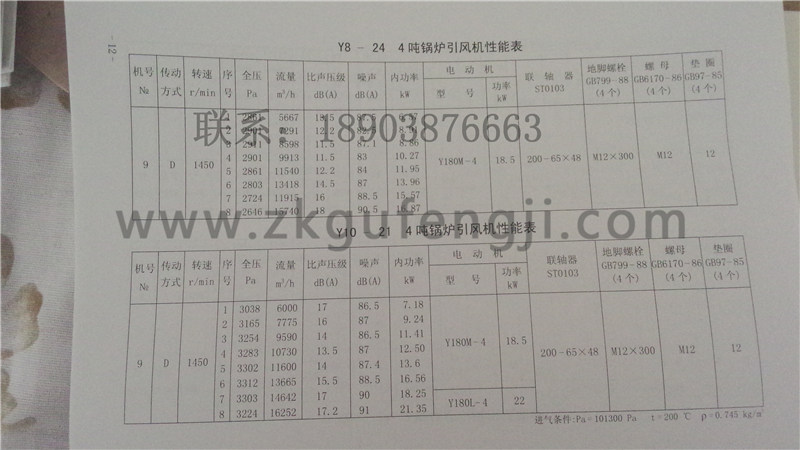 Y10-21型鍋爐離心引風機參數